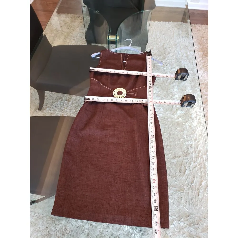 David Meister Sheath Dress Womens 2 Brown O Ring Detail Split V Neck Sleeveless - Image 7