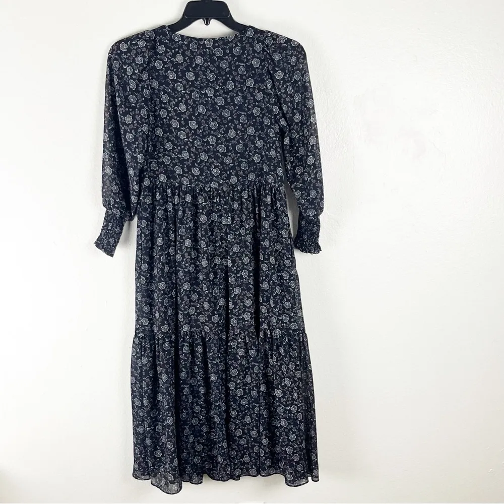 MADEWELL Georgette Enchanted Floral V-Neck Long Sleeves Tiered Dress, Size XXS - Image 2
