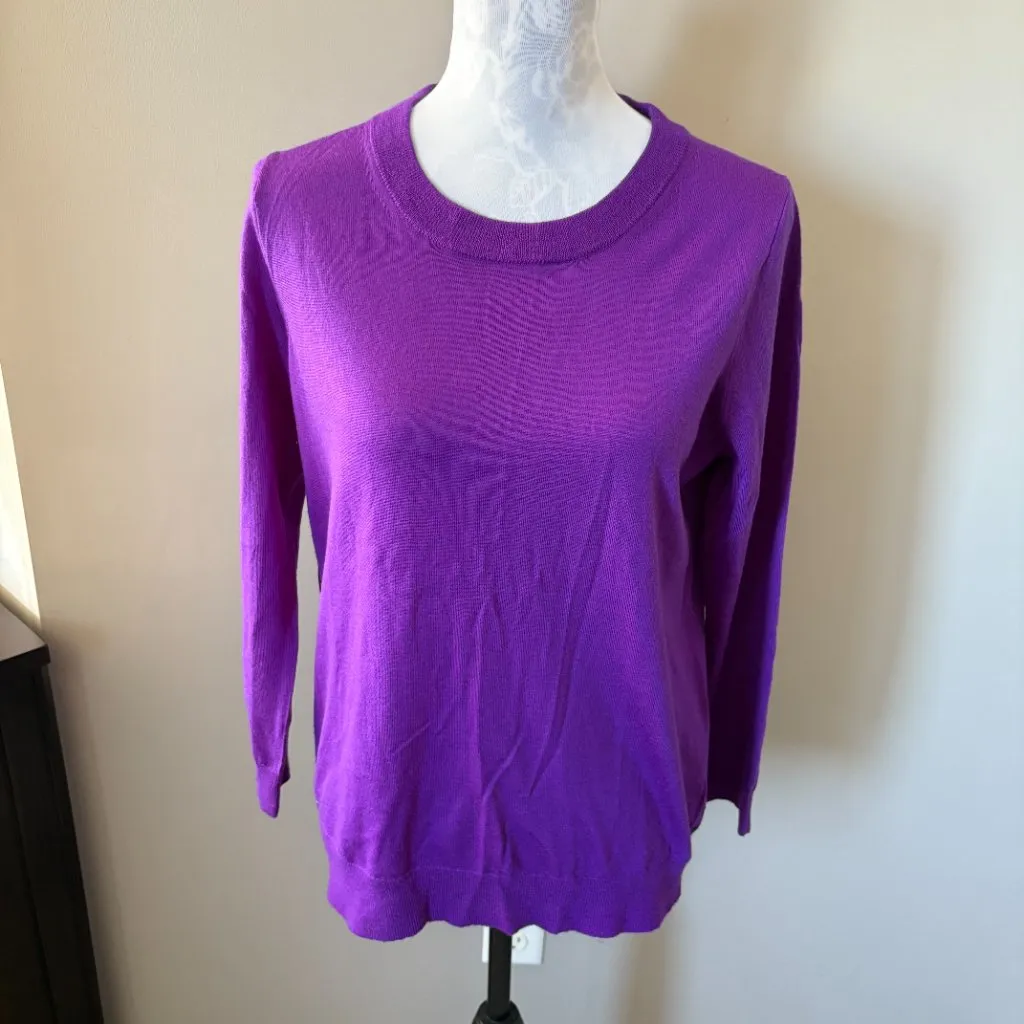 J Crew Merino Wool Sweater Long Sleeve Womens Purple Colorful Large - Image 2