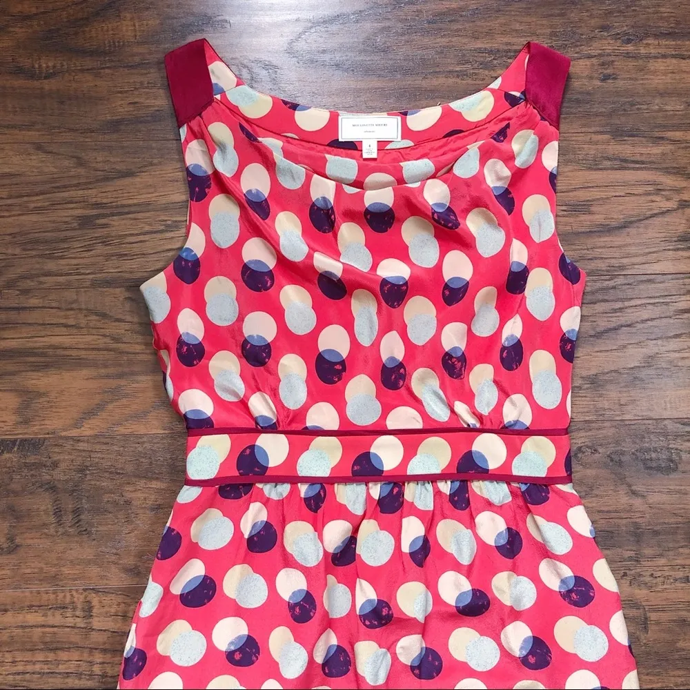 Moulinette Souers • Anthro Here & There dress salmon red dotted silk sheath - Image 5