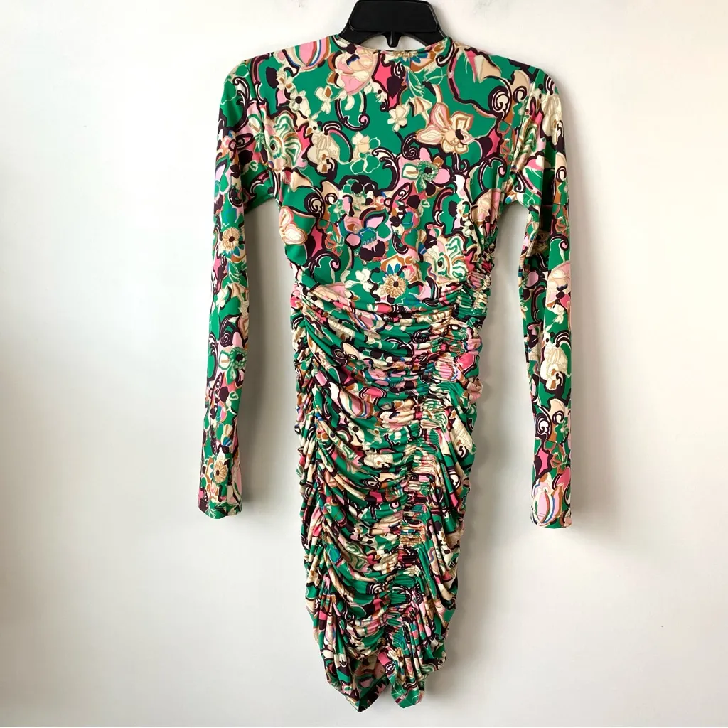 A.L.C. Kiki Ruched‎ Mini Dress Emerald Multi Floral XS - Image 6