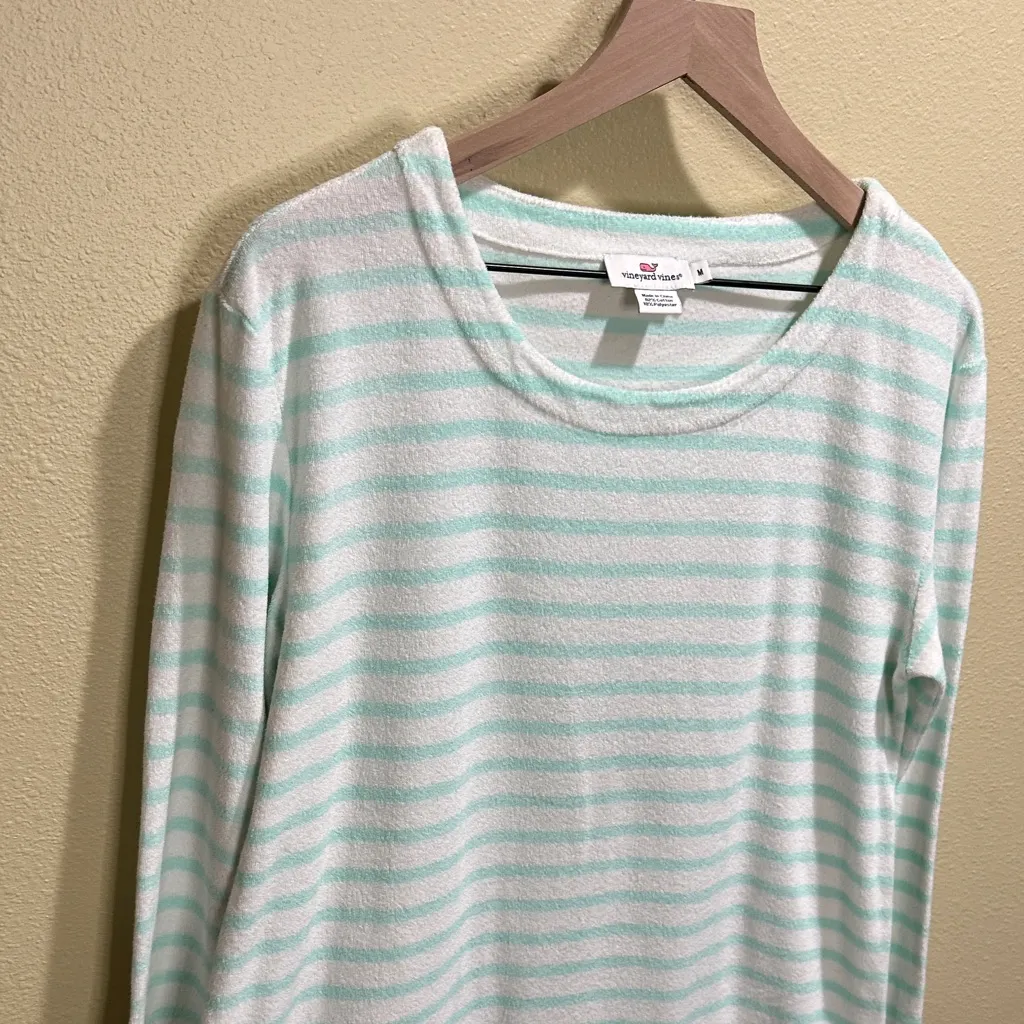 Vineyard Vines XL Light Green and White Striped Terry Cloth Swim Cover Up Shirt - Image 3