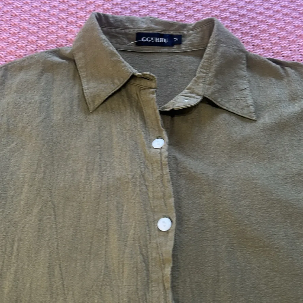 GGUHHU Dress Women size M green. Shirt Button 100% Cotton Green Size M - Image 8