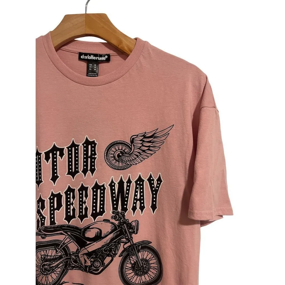Charlotte Russe T Shirt Womens M Pink Graphic Motorcycle Vintage Theme Tee NEW - Image 3