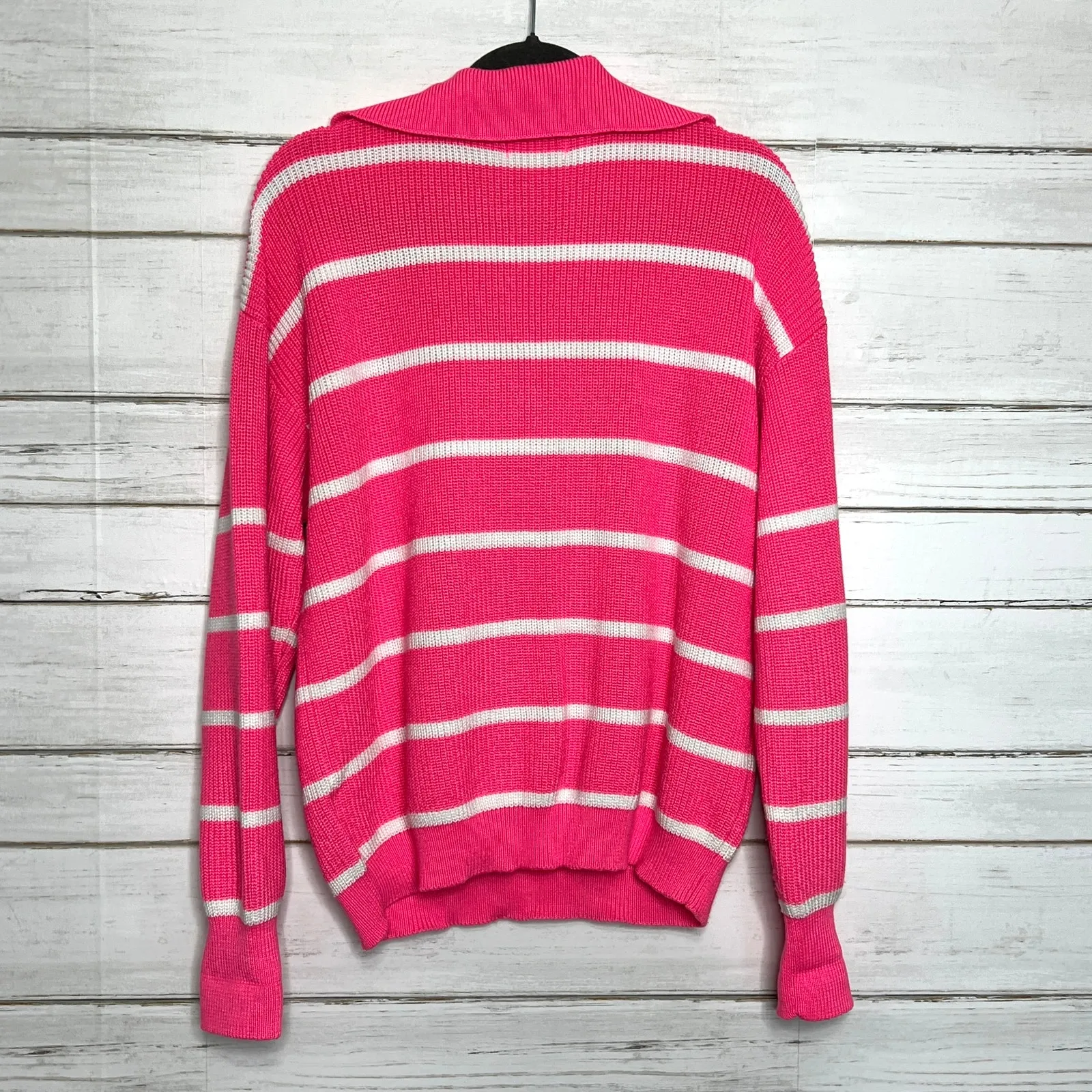 Jess Lea Jameson Quarter Zip Sweater Pink White Stripe Size Large - Image 3