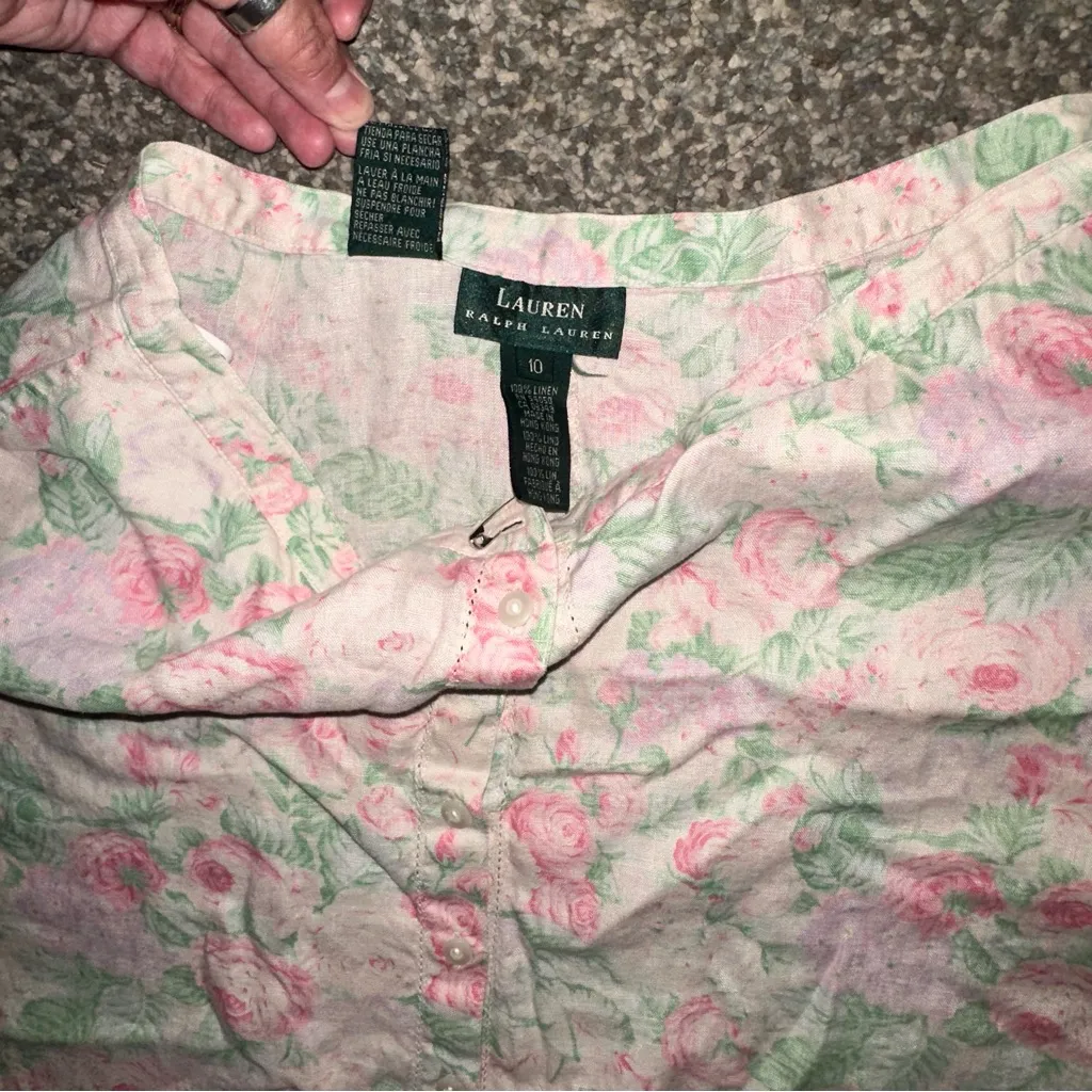 Lauren Ralph Lauren • 90s Linen Button Front Maxi Circle Skirt Soft Size 10 White - Image 8