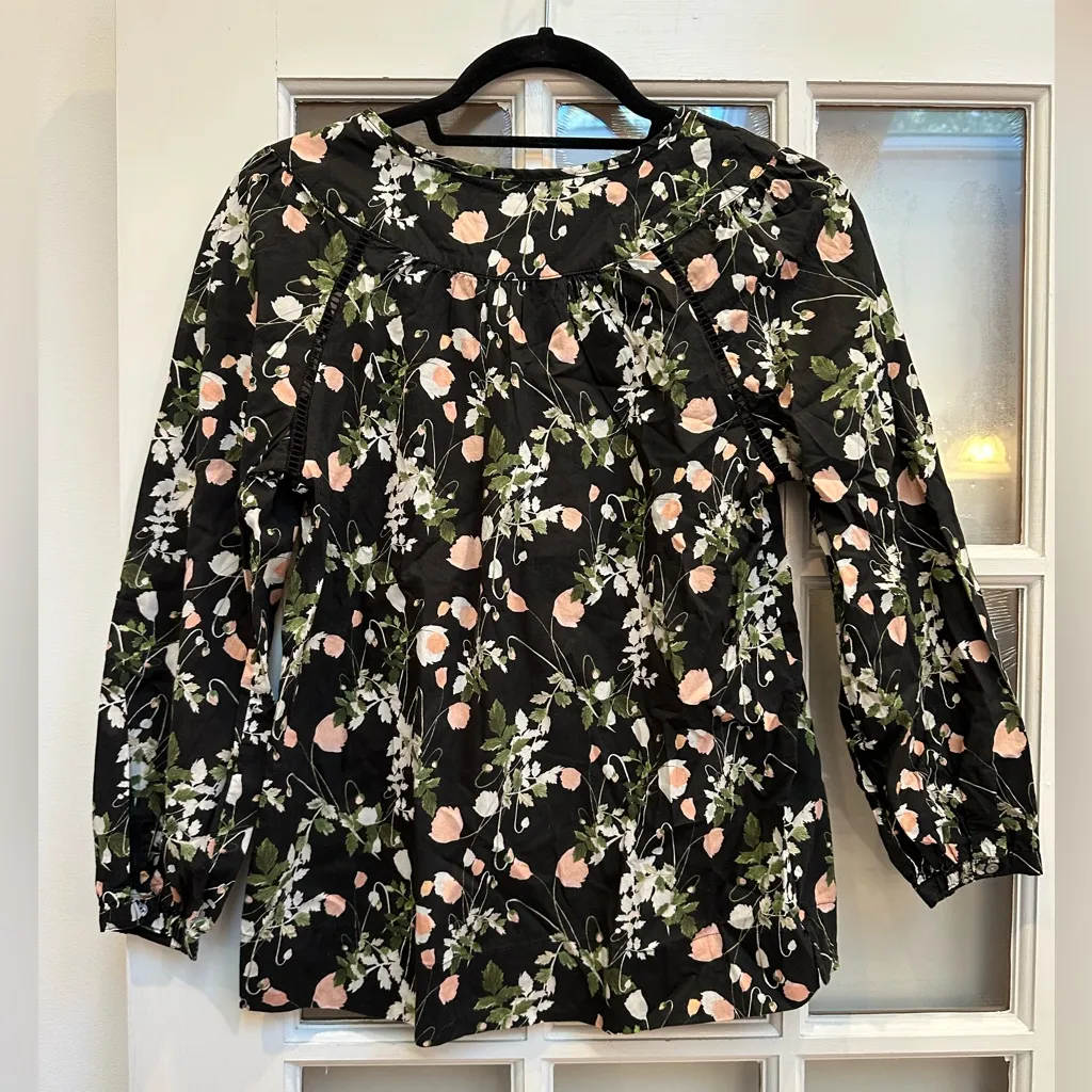 J. Crew Liberty Art Fabrics Poppy Dream Shirt Blouse Floral Print Black Size XXS - Image 5