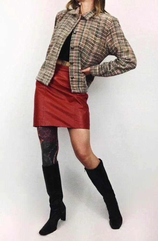 Multicolored Woven Chenille Plaid Jacket | Size S - Image 5