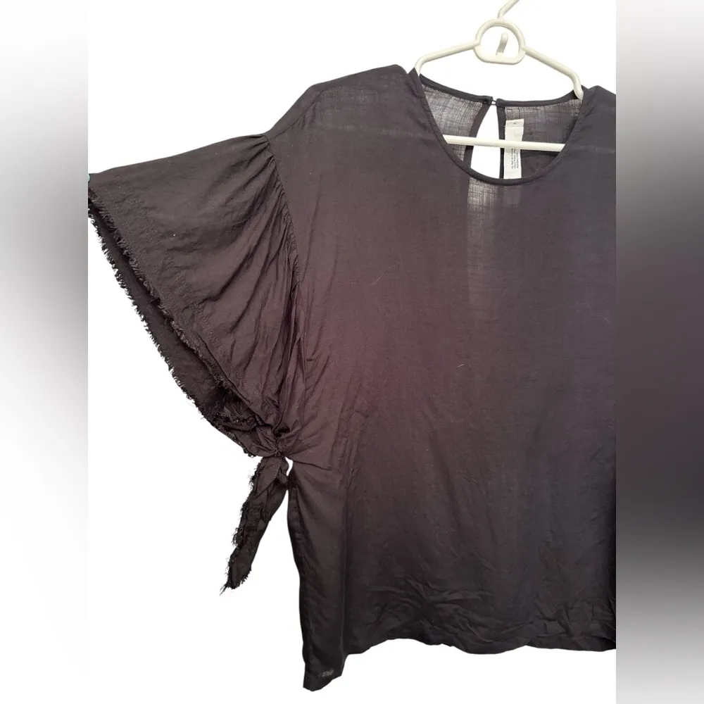IRO Black Short Sleeve Top with Ruffle Detail - Image 2