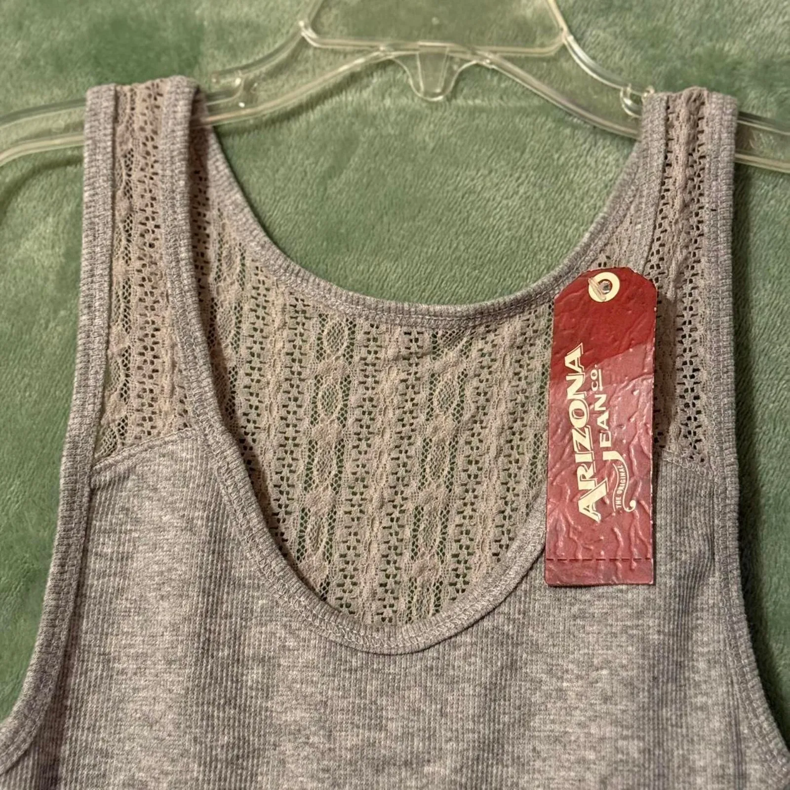 NWT Arizona Jean Co. Gray Lace Ribbed Tank Top XS - Image 2