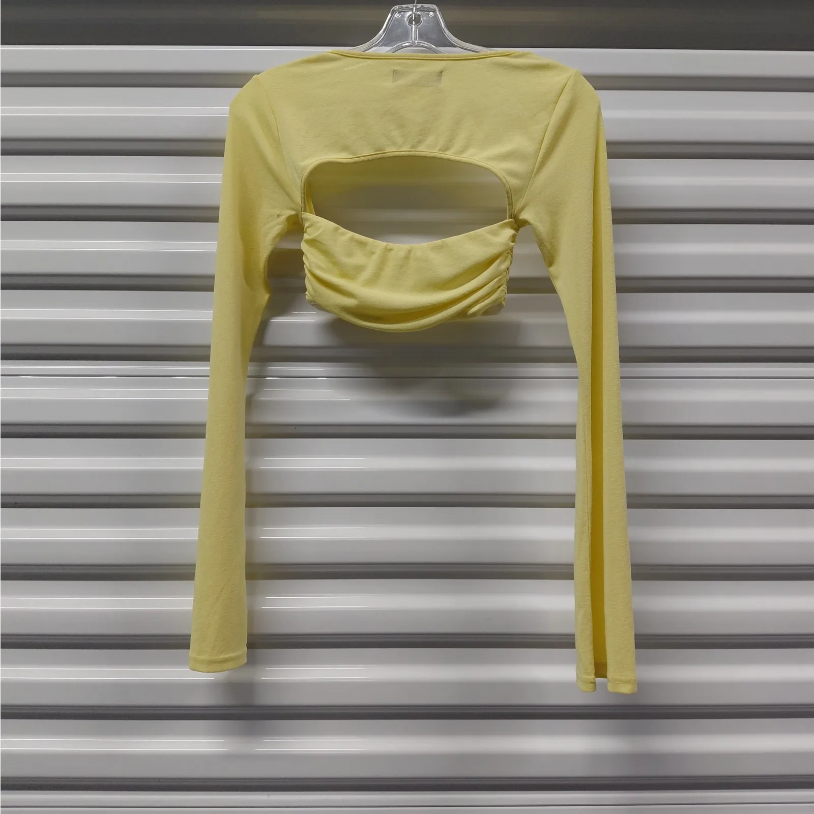 White Fox Womens Crop Top XS Yellow Long Sleeve Cutout Open Back Y2K Coquette - Image 4