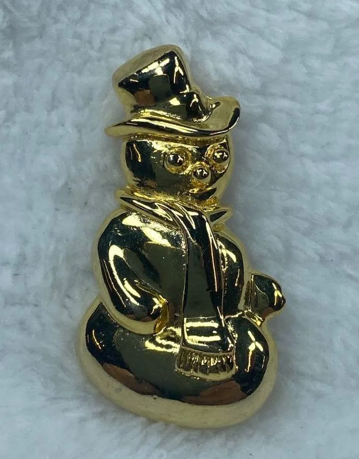 Gold Color Snowman Top Hat Scarf Christmas Winter Holiday Pin Brooch Jewelry - Image 13