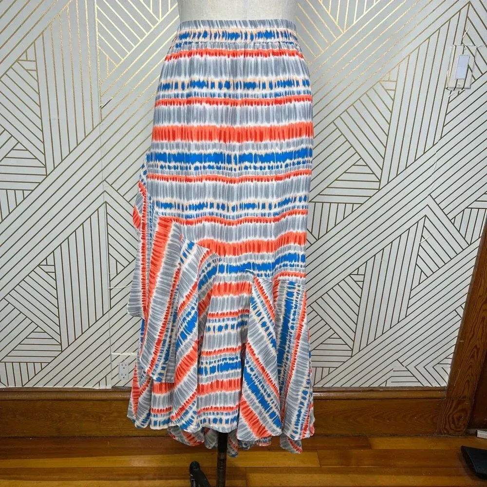 Tolani Miri Tiered Wrap‎ Maxi Skirt in Red Orange Blue Size US Small - Image 3