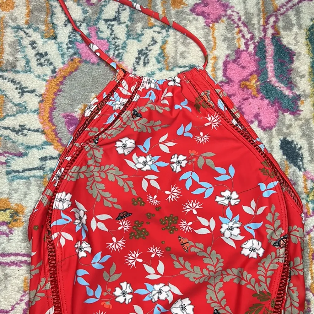 Ted Baker Red Kyoto Floral Butterfly Print One-piece Halter Open Back Swimsuit - Image 10