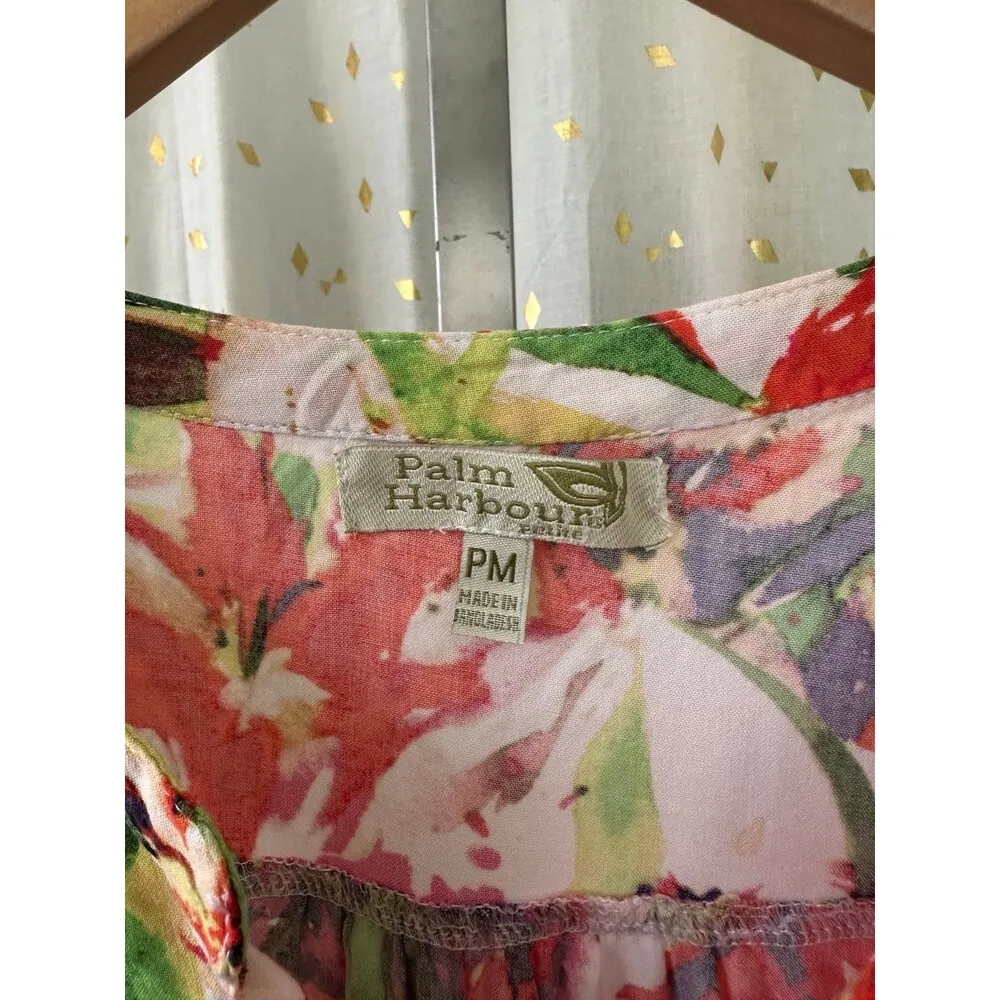 Palm Harbor Tropical Watercolor Leaves Quarte Button Pull Over Shirt Petite M Size undefined - Image 5