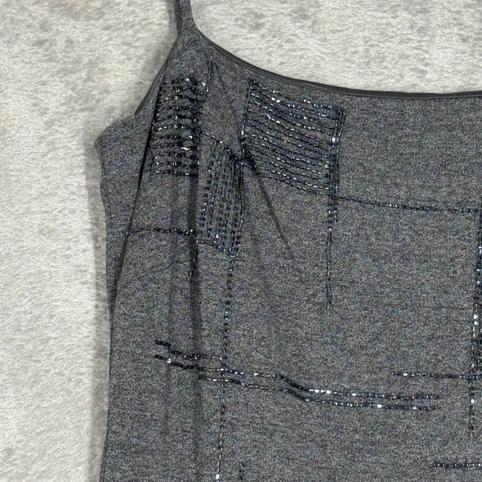 David Meister Maxi Dress Womens 6 Gray Beaded Casual Cocktail‎ Evening Party - Image 7