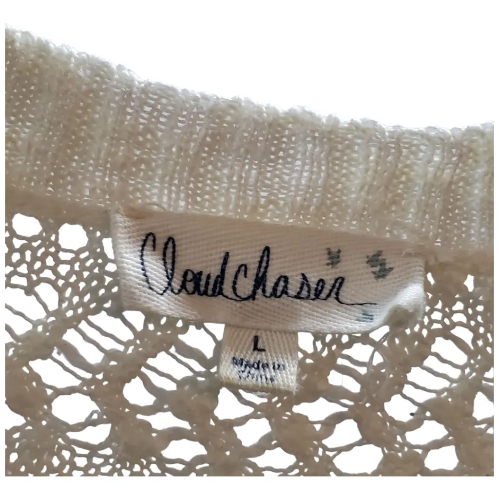 Cloud Chaser Cream Open-Knit Cardigan Size Large - Image 3