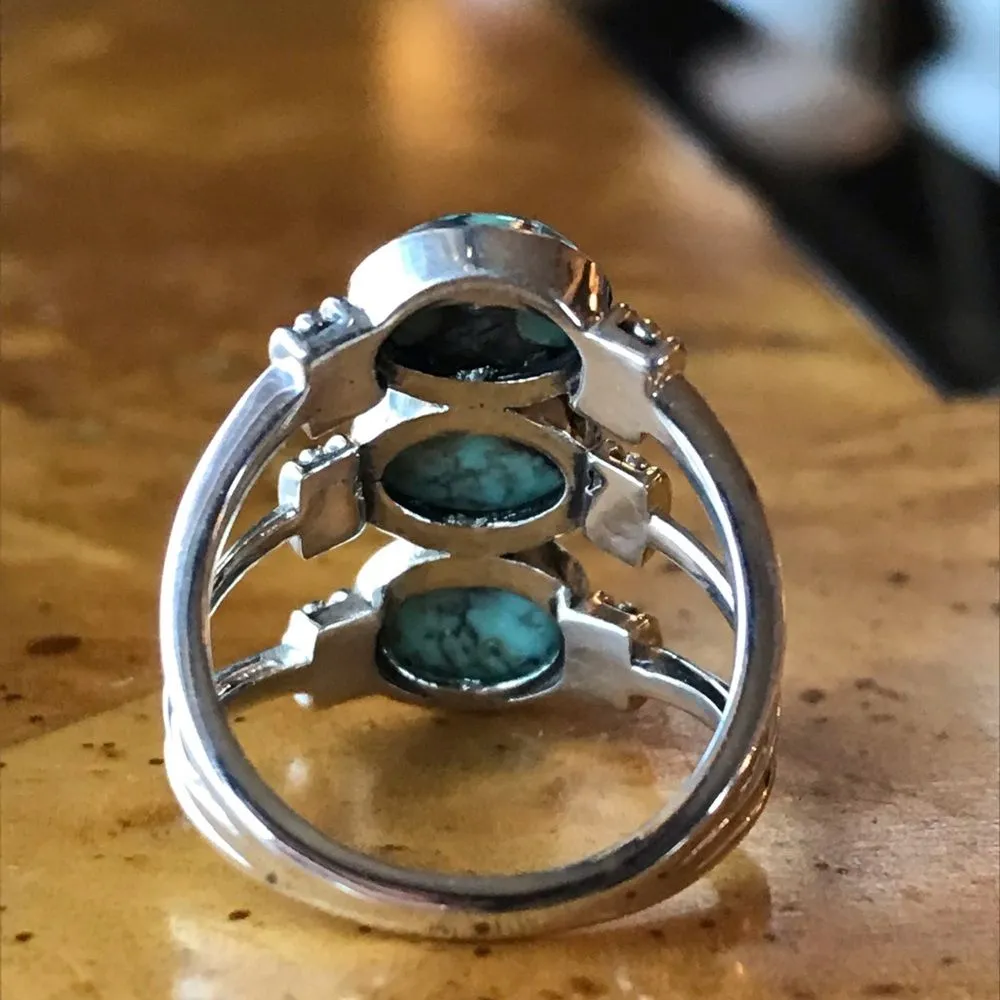 Natural Blue Moon Turquoise Sterling Silver Ring Size 5.75 - Image 4