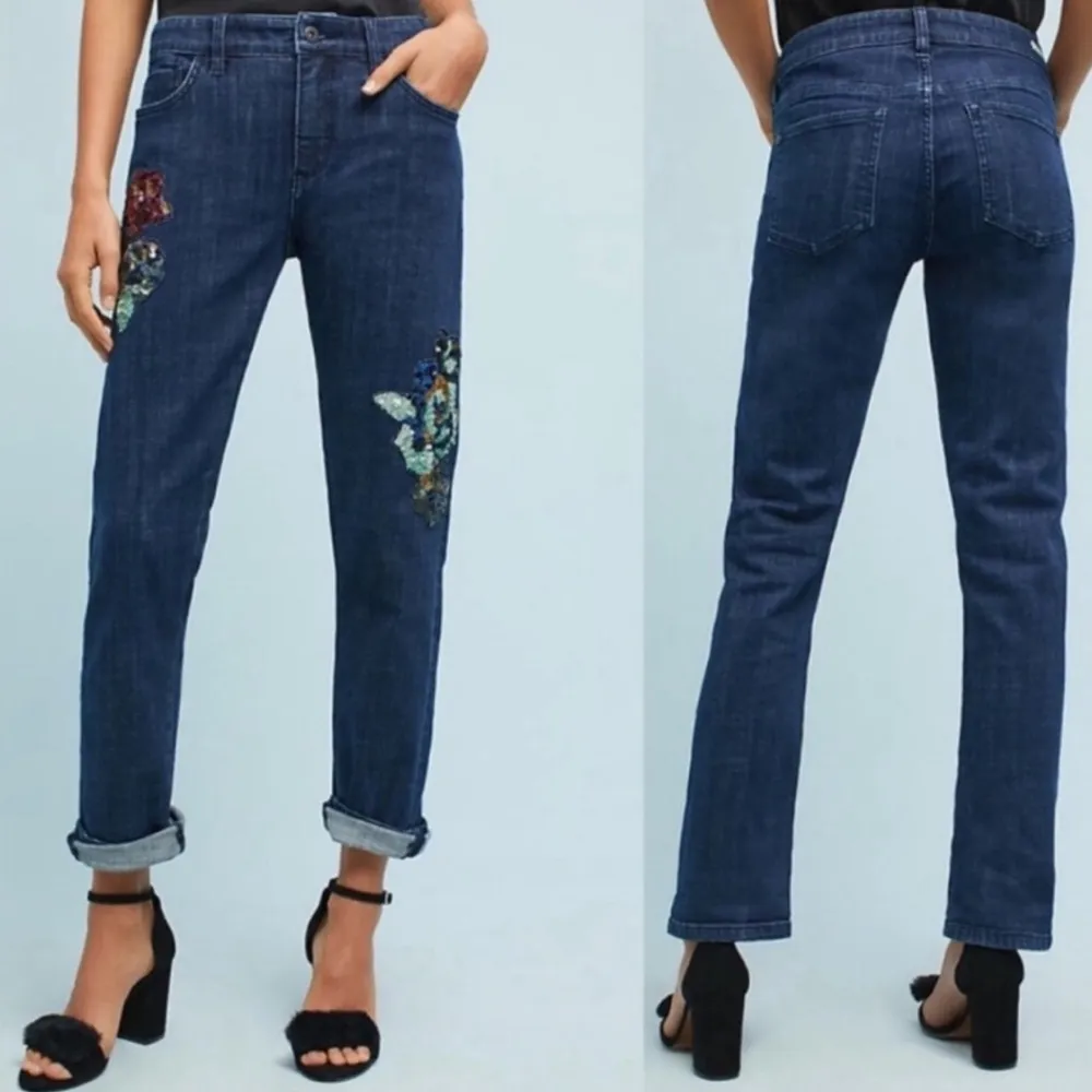 Anthropologie Pilcro and the Letterpress Floral Sequin Slim Boyfriend Jeans 25 - Image 3