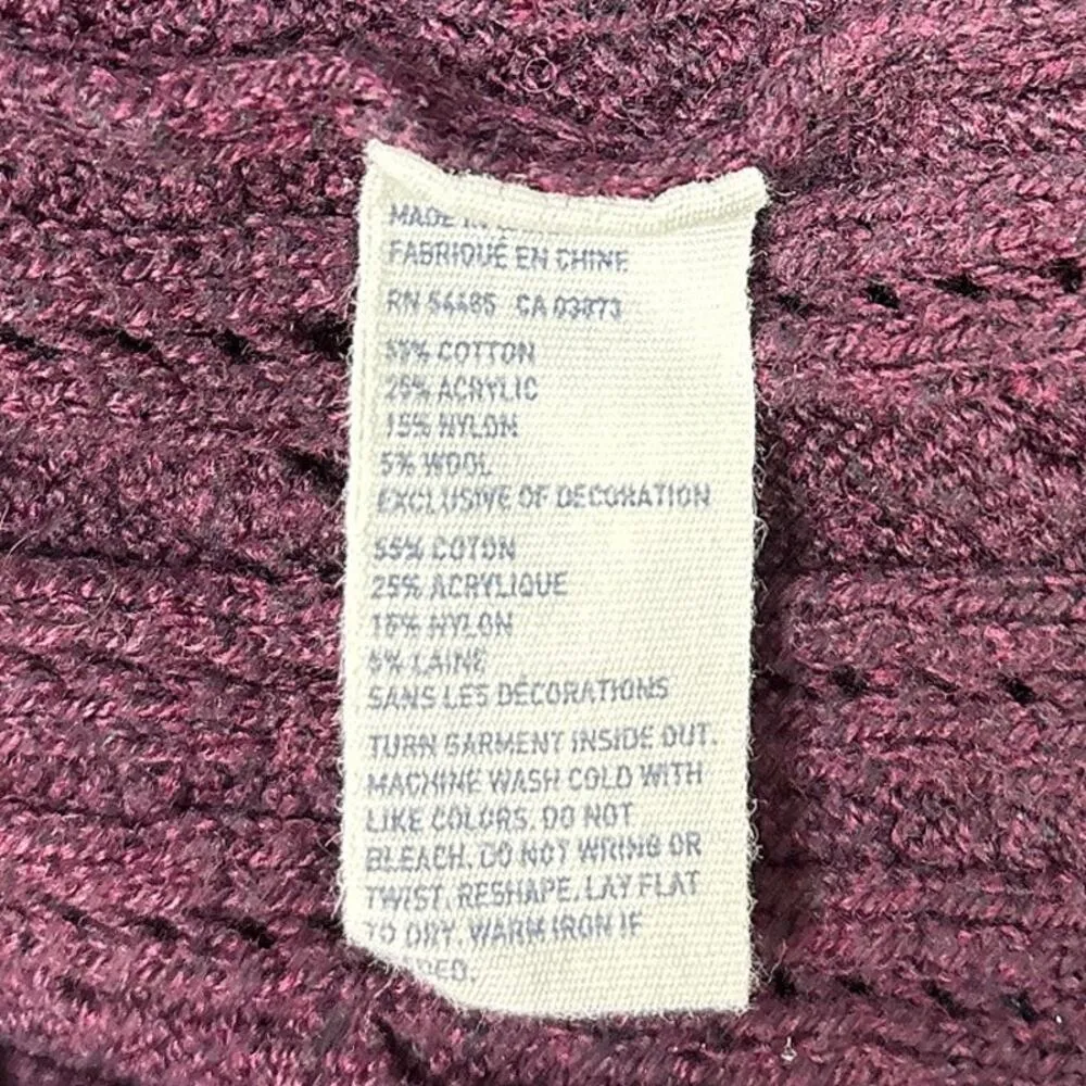 American Eagle Y2K Maroon Red Crochet Cable Knit Long Sleeve Sweater Top XS - Image 7