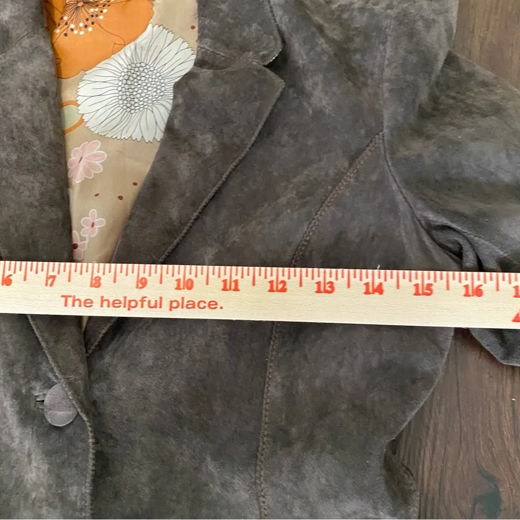 June Leather Suede Blazer Jacket Brown Silk Chiffon Lining M Brown Size M - Image 11