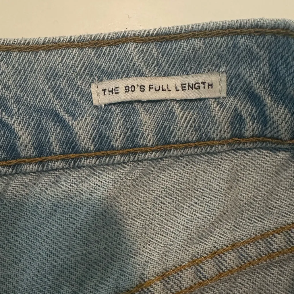 Zara The 90’s Full Length High Rise Raw Hem Frayed Blue Jeans Size 8 - Image 4