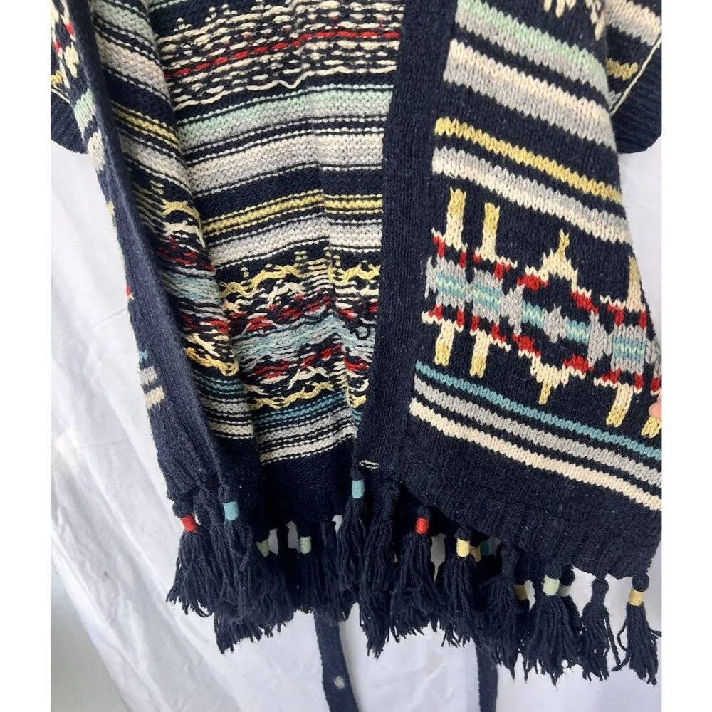 Hollister Navy Tribal Southwestern Belted Cardigan Vest Aztec Boho Western M/L - Image 5