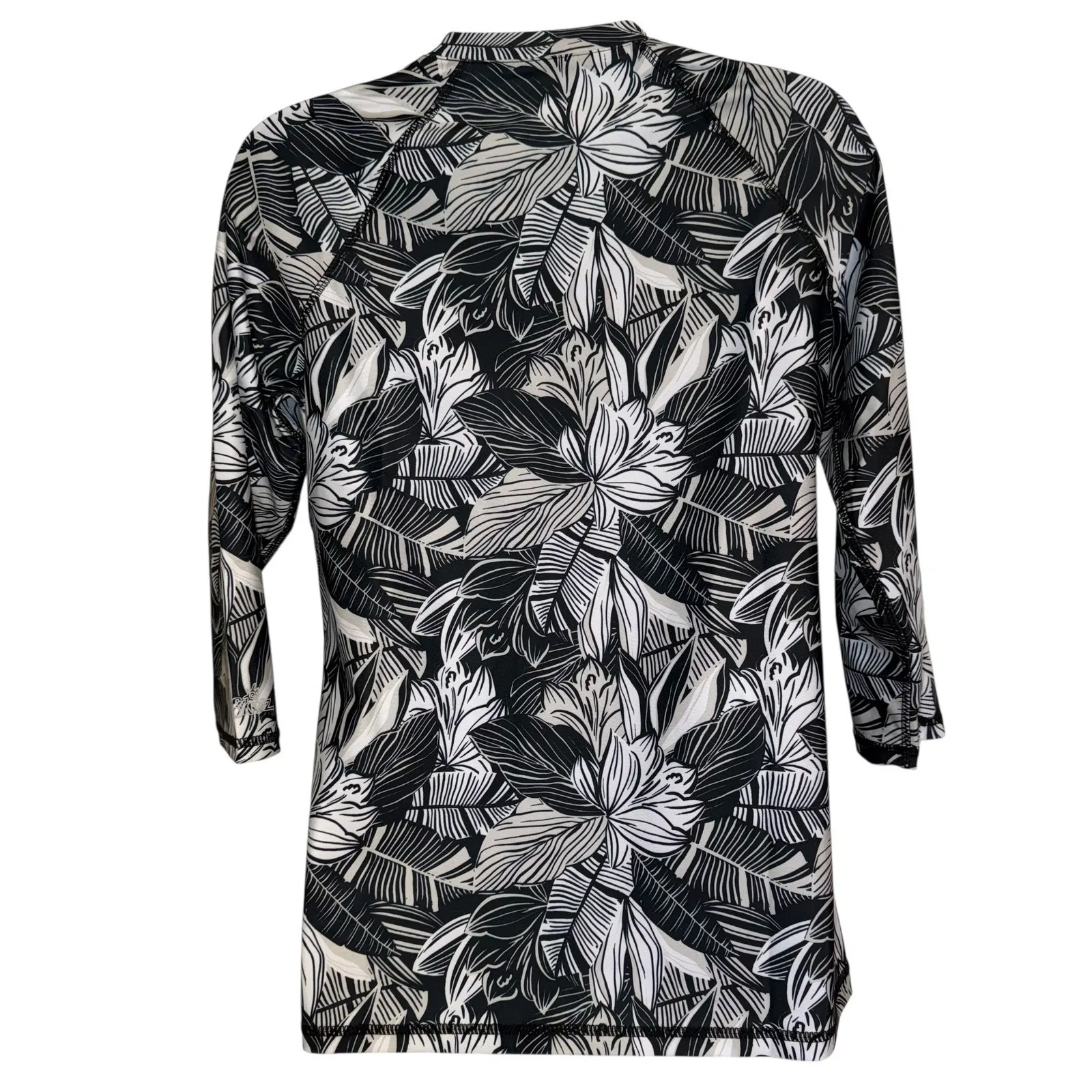 UV SKINZ UPF 50+ Sunwear Top Black White Leaf Floral 3/4 Sleeve Rash Guard EUC M Size M - Image 7