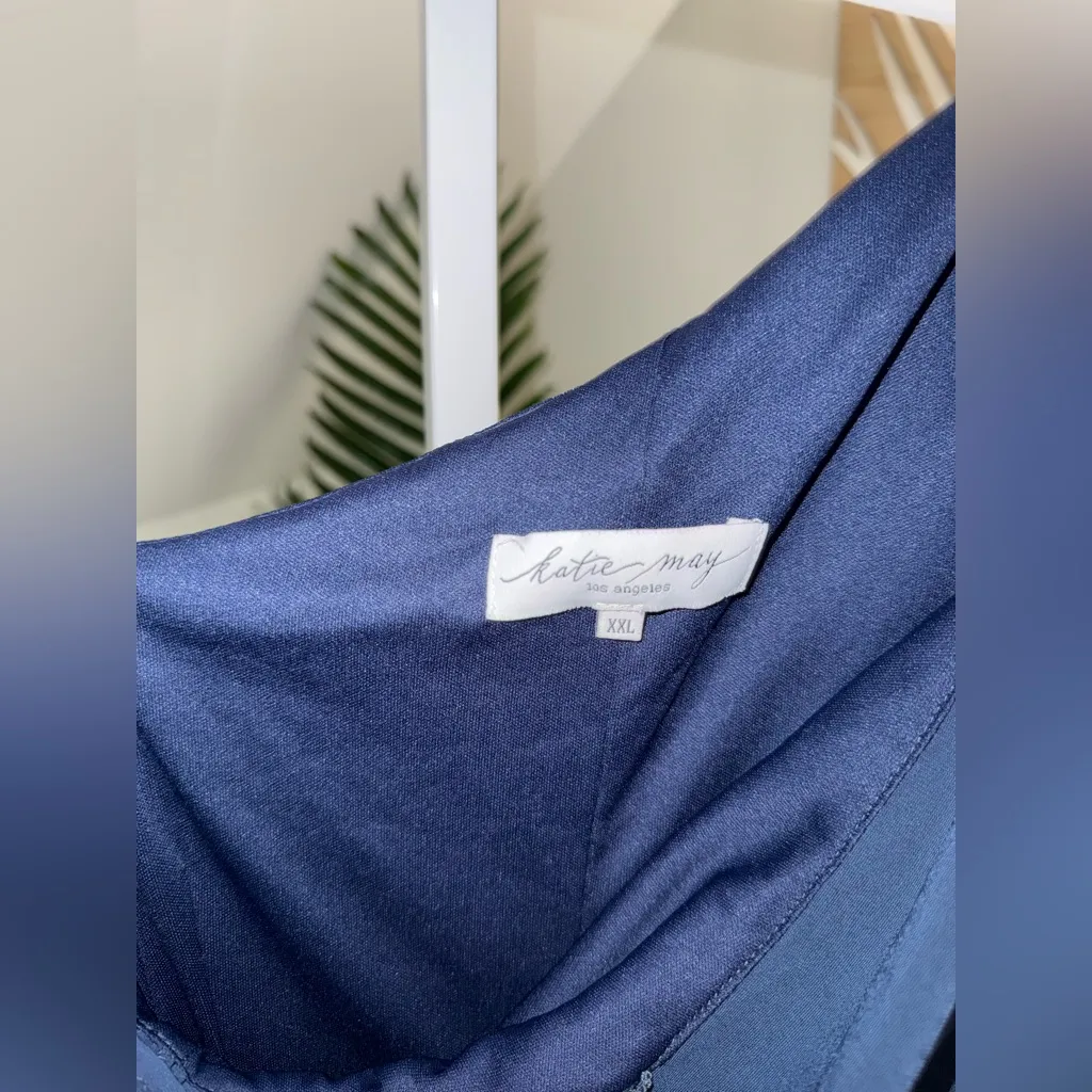 KATIE MAY Deep Sea Blue MOJAVE Single Long Sleeve HIGH SLIT Ruched GOWN XXL - Image 6