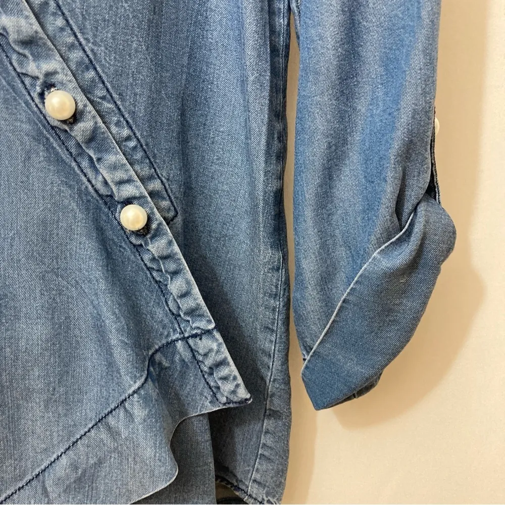 T&W Designs Tencel Lightweight Denim Cross Over Wrap Handkerchief Blouse Top - Image 5