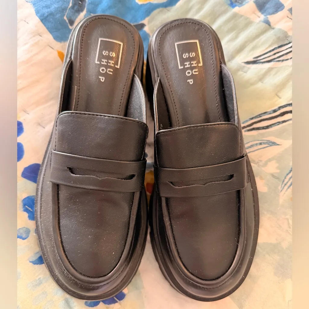SHUSHOP 7.5 Trixie Loafer Mules Slides Clogs NIB Black - Image 2