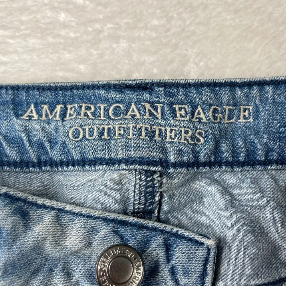 American‎ Eagle Tomgirl Jeans Womens 8 Blue Button Fly Distressed Patched Denim - Image 16