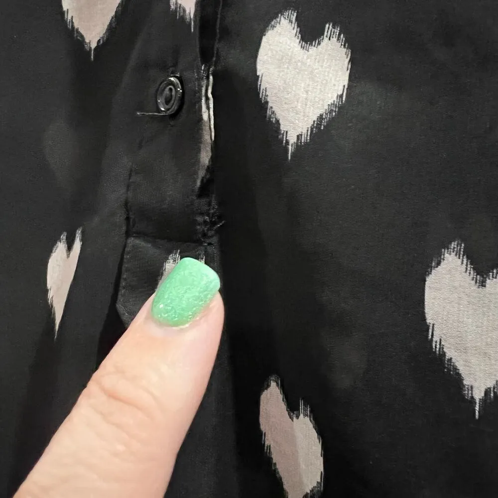 A’gaci A’gaci A’gaci Size Large Black and Cream Heart Design Sheer Blouse Top - Image 5