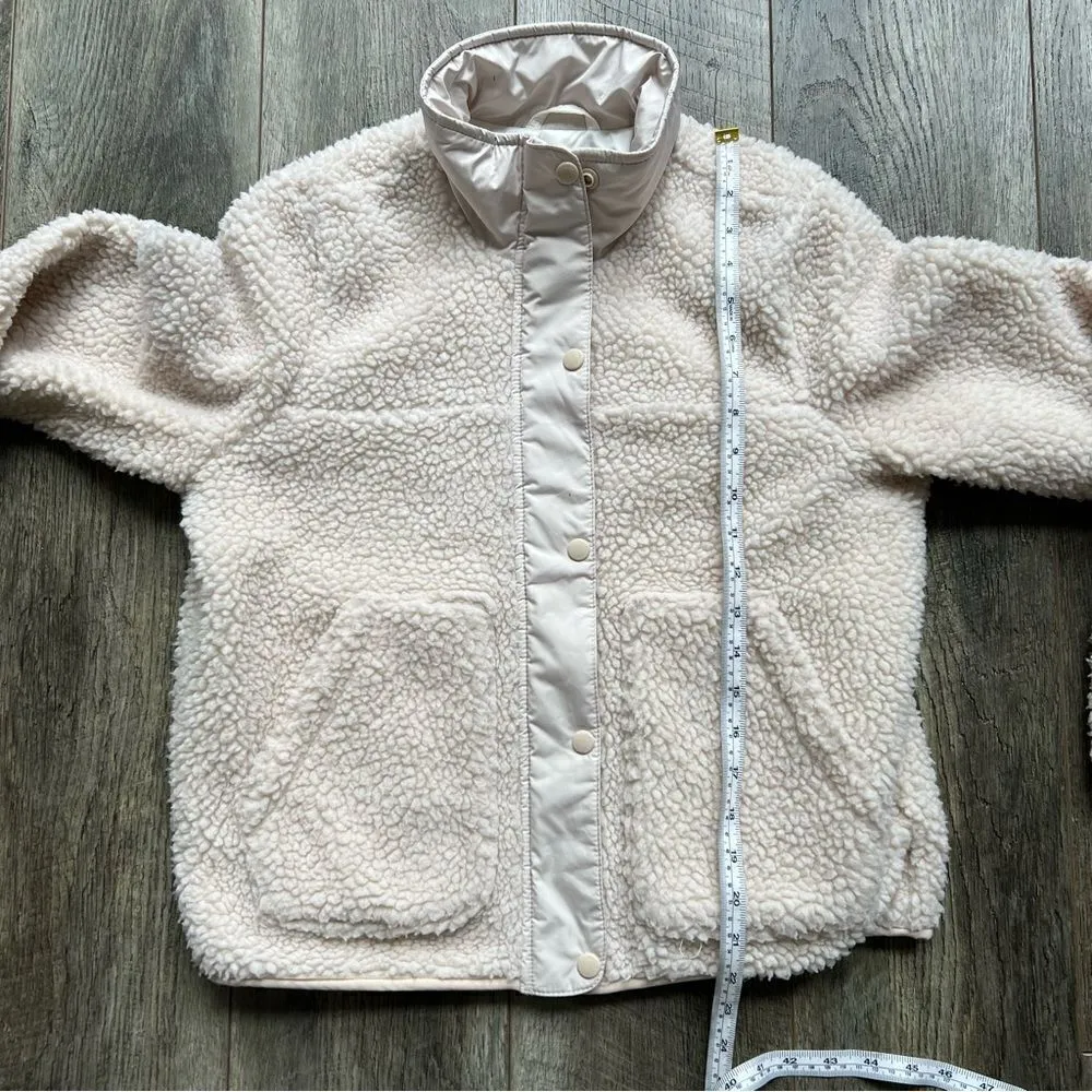 Hollister Cream Sherpa Bomber Jacket Full Zip with Snaps Size XS Off White - Image 8