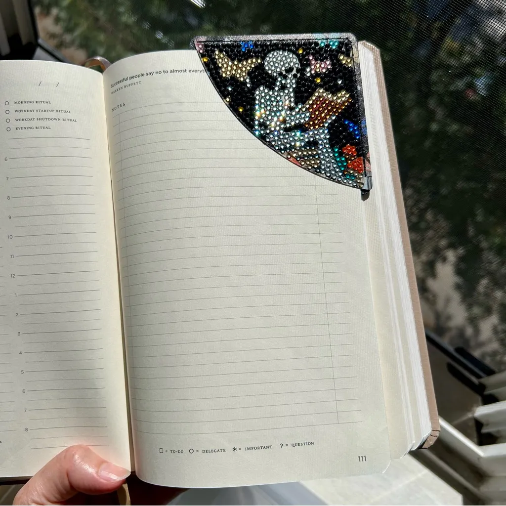 Handcrafted BOOKISH SKELETON 01 Diamond Art Corner Bookmark, Bling, Colorful Black - Image 7