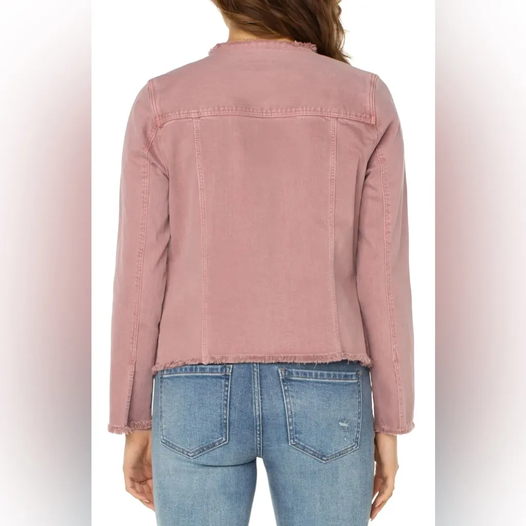 Liverpool Pink Denim Jean Jacket Women Size Small Aster Mauve Frayed - Image 2