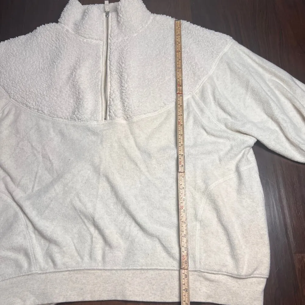 Aerie Women’s Beige Sherpa Quarter Zip Pullover Sweatshirt size XL - Image 5