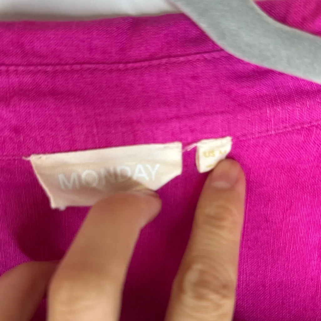 Monday swimwear linen Barcelona button down top size M Pink Size M - Image 4