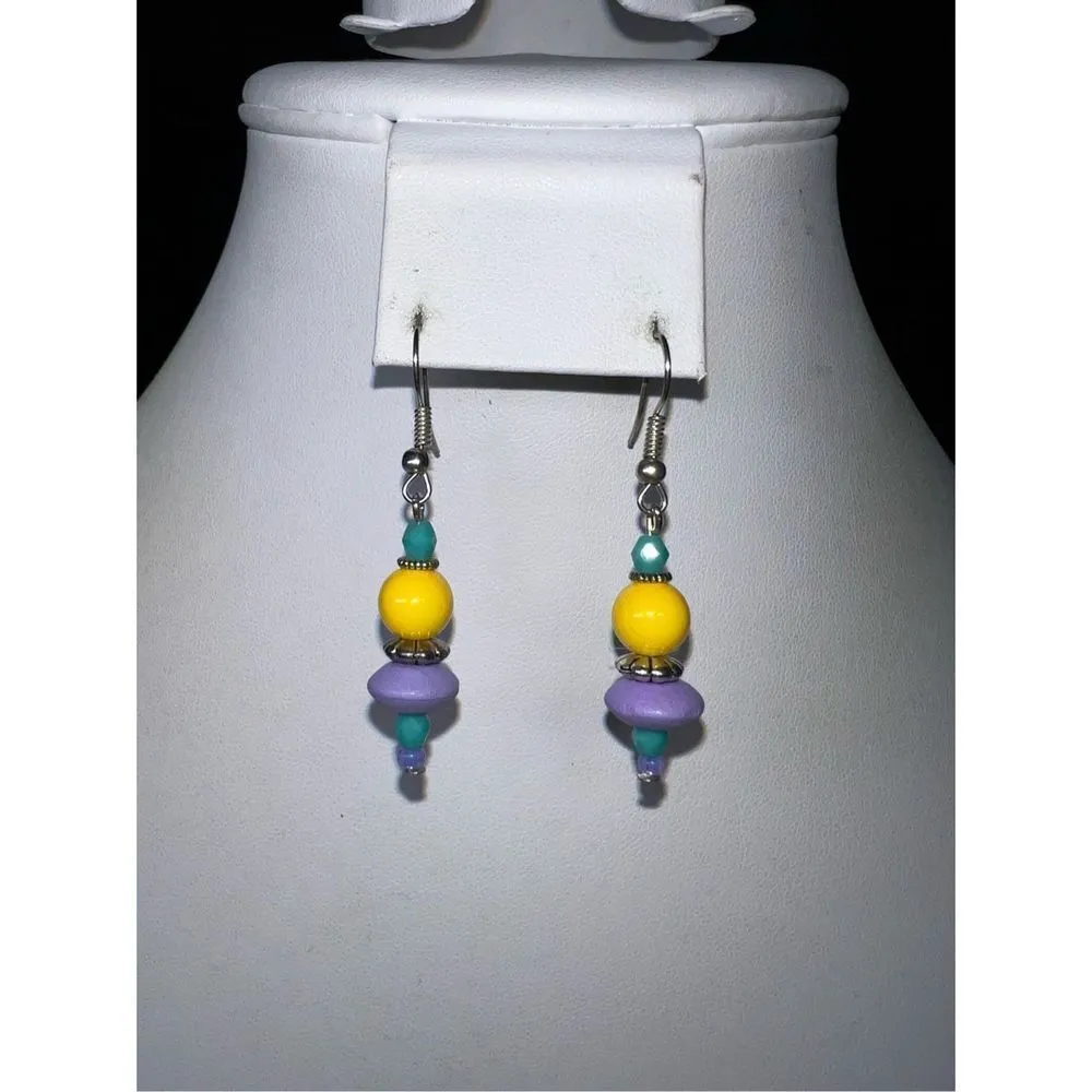Pastel‎ Wooden Bead dainty Dangle Earrings Yellow - Image 6