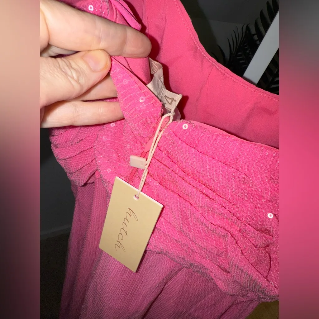 Hutch Anthropologie Tylia Maxi Dress Barbie‎ Pink Ruched Bodice Sequined 4 NWT - Image 5