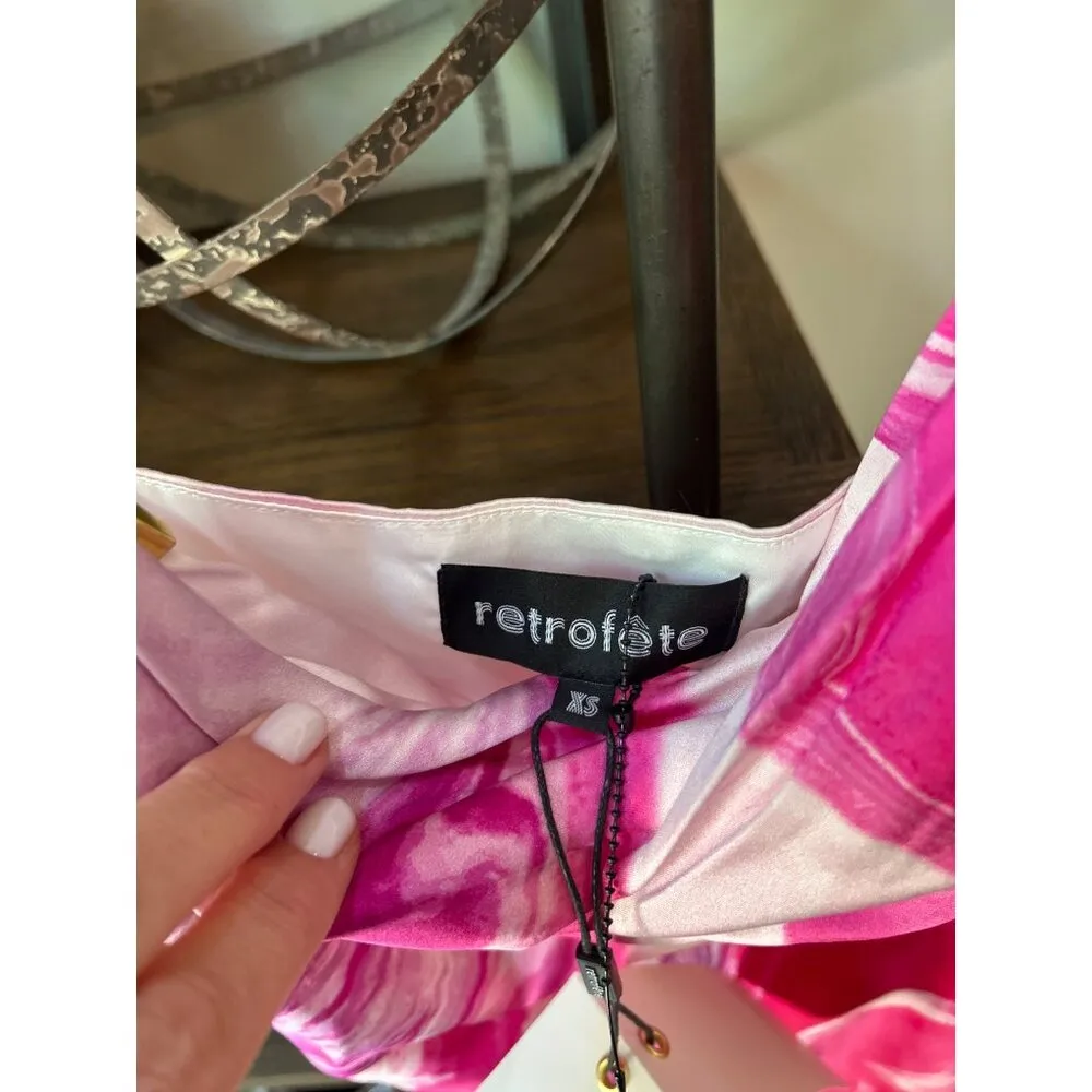 retrofete Ariella Silk Mini Dress Marble Pink White Womens Size XS - Image 11