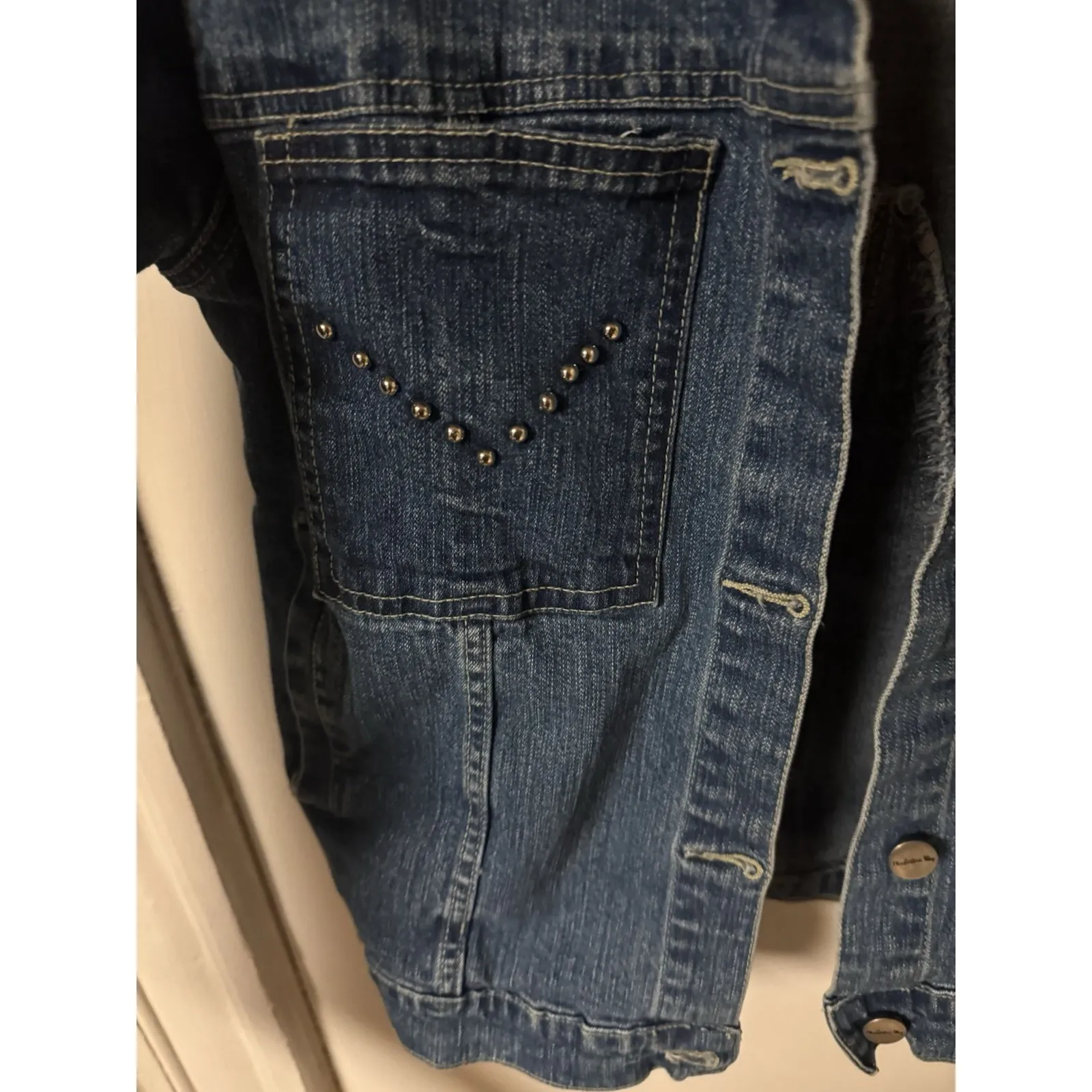 Manhattan Way Women's Studded Denim Jacket Fitted Blue 100% Cotton Y2K Size M - Image 6