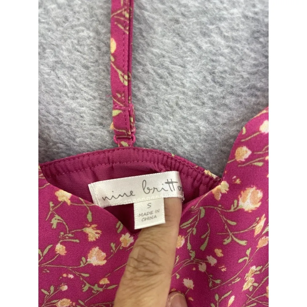 Nine Britton Women's Blouse Pink Floral Size Small T Back Tank Lined Sleeveless - Image 8