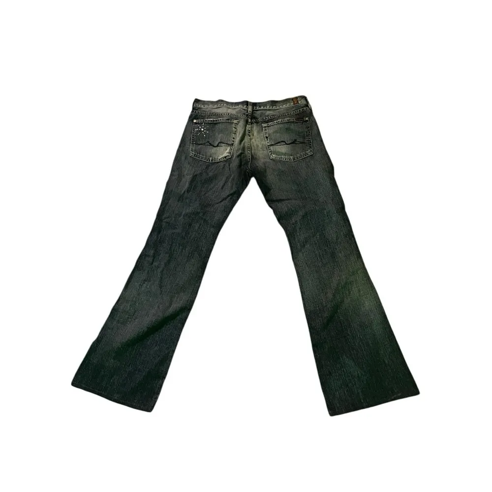 7 FOR ALL MANKIND MADE X THE GREAT CHINA WALL BLUE FLARE WIDE LEG JEANS BOOTCUT Black Size 32 - Image 3