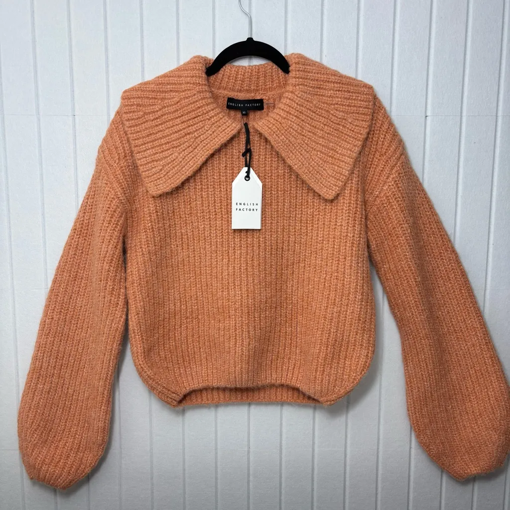 English Factory Collar Oversize Collared Rib Chucky Sweater Peach Size XS - Image 2
