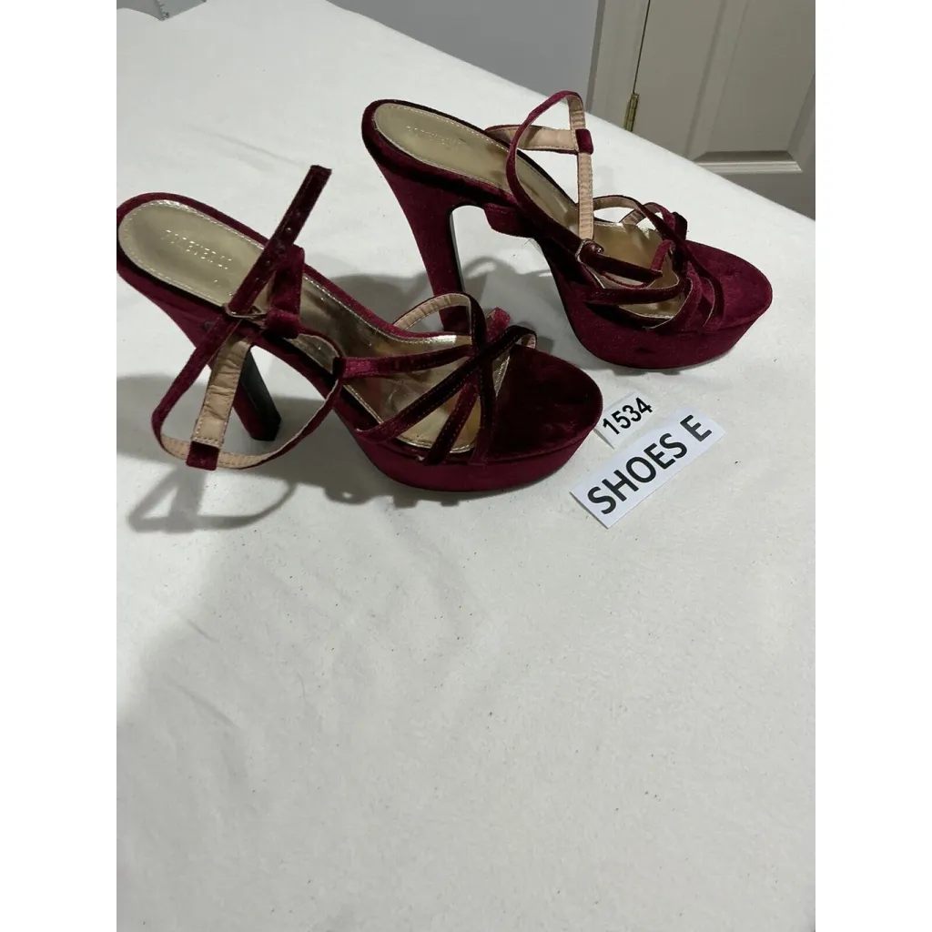 Womans Forever 21 8 Maroon Velvet Platform Open Toe Dress Heel Strappy - Image 2