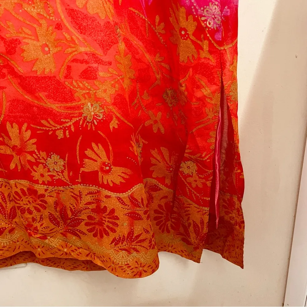 Ruth Norman Vintage Caftan Pink and Orange Floral Maxi Tunic Dress size XL - Image 10