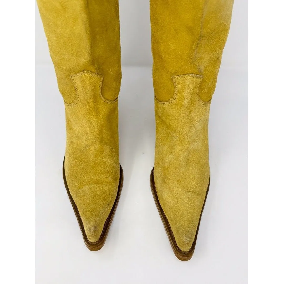 Navid O Nadia Women Boots Yellow Suede Mid Calf Pointed Heeled Designer 41 US 10 - Image 5
