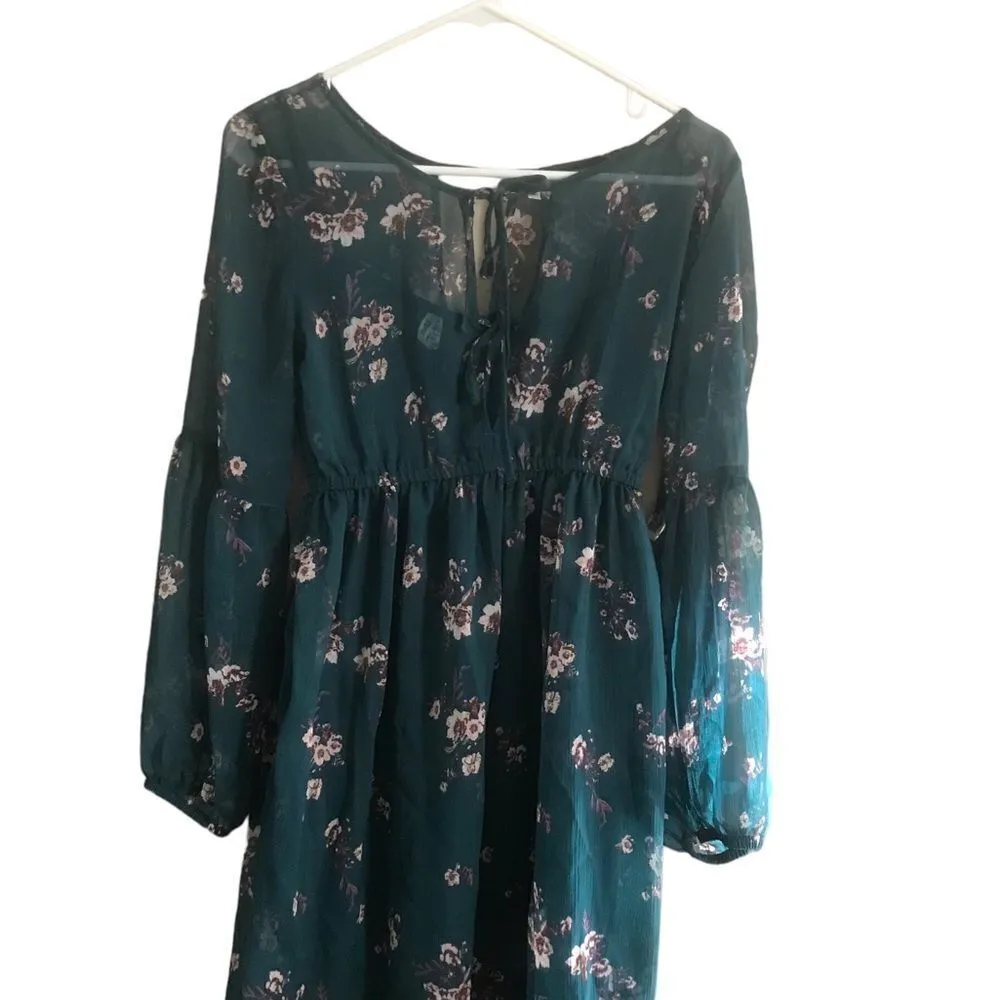 Mudd Green and Maroon Floral Dress Size Small - Image 3