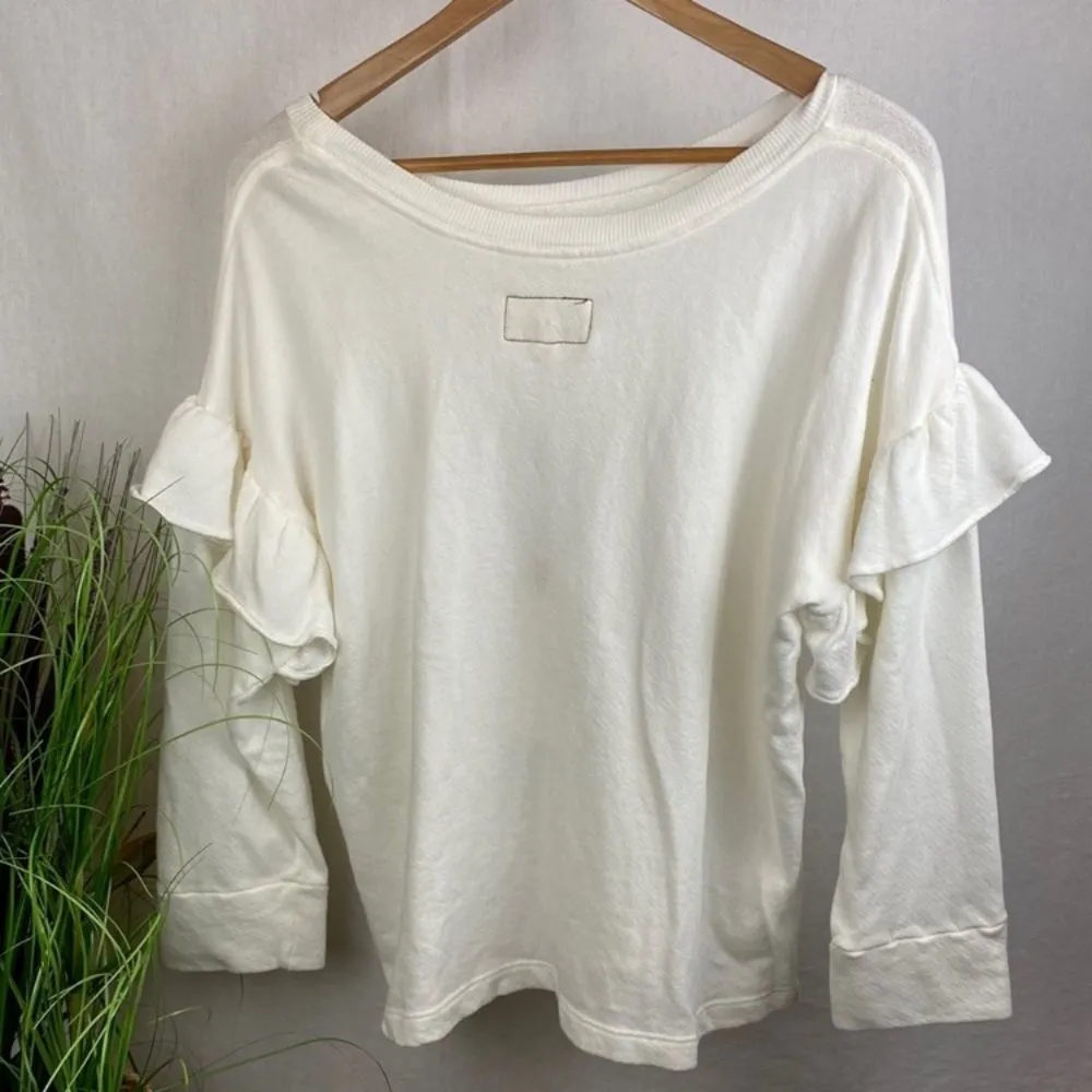 Current Elliot White The Ruffle Shoulder Long Sleeve Sweatshirt 2 S New - Image 4